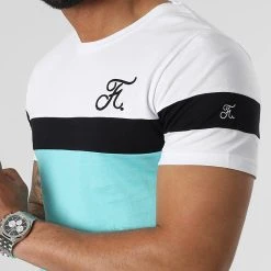 Tee Shirt Tricolore Avec Broderie 977 - Blanc Noir Bleu Pastel - Final Club -Final Club Soldes final club 307071 FINAL 977 20220506T140433 03