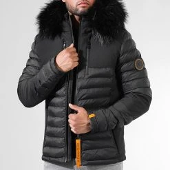 Doudoune Night Shark Noir Orange avec Fourrure Noire 0014 - Final Club -Final Club Soldes final club 314413 FINAL 1150510 0014 20221005T104753 03