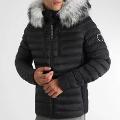 Doudoune Capuche Premium Tech Noir Fourrure Grise - Final Club -Final Club Soldes final club 316026 FINAL 1150510 0021 20221102T140856 03