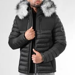 Doudoune Night Shark avec Fourrure Grise 0022 Noir - Final Club