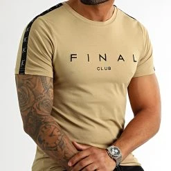 Tee Shirt A Bandes Logo Premium Fit 1006 Beige - Final Club | Vente Flash