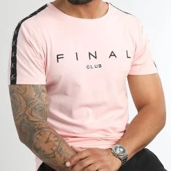 Tee Shirt Ă Bandes Logo Premium Fit 1008 Rose Pastel - Final Club