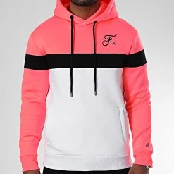 Sweat Capuche Tricolore Avec Broderie 1026 Blanc Rose Fluo - Final Club -Final Club Soldes final club 325427 FINAL 1026 20220920T154629 01