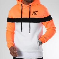 Sweat Capuche Tricolore Brodé 1027 Blanc Orange Fluo - Final Club -Final Club Soldes final club 325428 FINAL 1027 20220920T154658 03