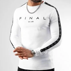 Tee Shirt Manches Longues à Bandes Logo Premium Fit 1034 Blanc - Final Club