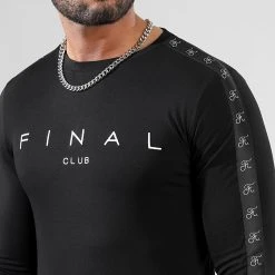 Meilleure vente ⌛ Tee Shirt Manches Longues A Bandes Logo Premium Fit 1035 Noir - Final Club -Final Club Soldes final club 328015 FINAL 1035 20221005T105116 02