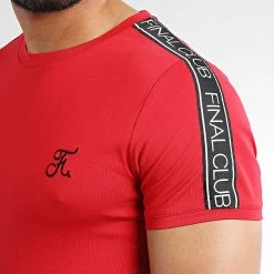 Tee Shirt Final Club avec Bandes et Broderie 1047 Rouge | Grosses Soldes -Final Club Soldes final club 330057 FINAL 1047 20220929T160108 02