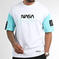 Vente flash â Tee Shirt Oversize Large NASA Signature 1029 Blanc Bleu Pastel | Final Club